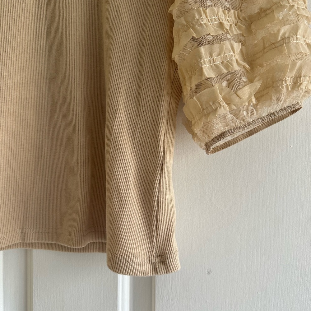 DOLAN Anthropologie Ruffle Sheer Sleeve Top Size XS Boho Minimalist - Picture 2 of 7